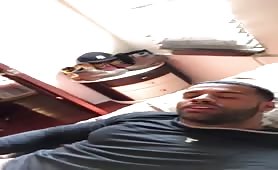 Sexy black latino dude stroking his tatsy huge cock