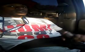 Horny black thug stroking his dick in his truck