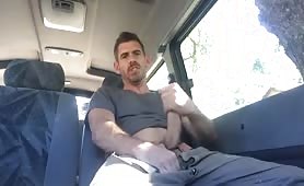 Beautiful stud wanking his cock in his car while waiting for his wife