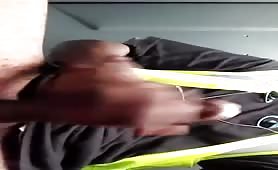 Worker strokes his cock in the bathroom during working hours