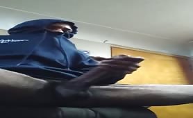 Straight young black dude rubbing his tasty long cock