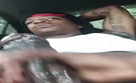 Straight black thug getting a handjob in a car cam